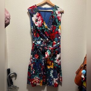 Chetta B Floral Wrap Midi Dress in Blue, Red, White